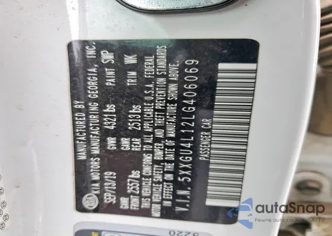 2020 Kia Optima Ex z USA, uszkodzony, nr VIN 5XXGU4L12LG406069